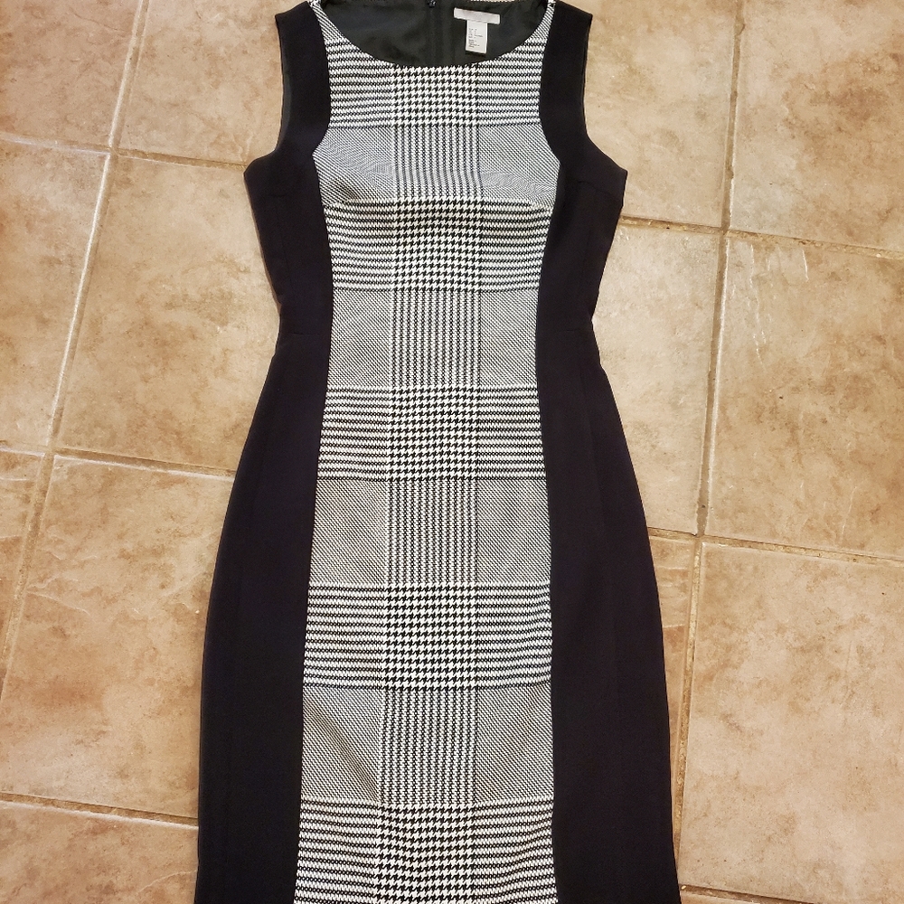 H&M Tweed Houndstooth Sleeveless Panel Office Dress, Size 4